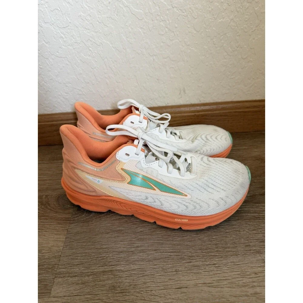 Altra Torin 6 Women’s White Orange Teal Wide Toe Box Sneakers Size 8.5